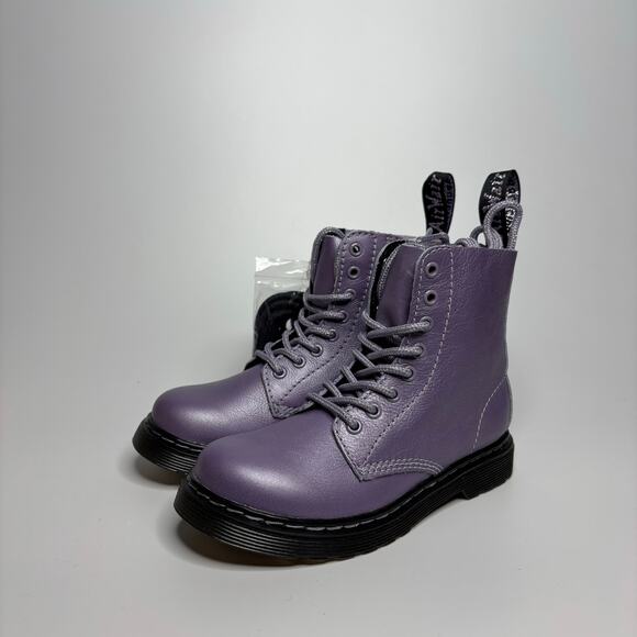 Dr. Martens Junior 1460 Pascal Leather Boots in Lavender Metallic Virginia Diva - Picture 1 of 9